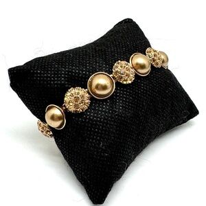 Monet Goldtone Button & Pavé Rhinestone Bracelet